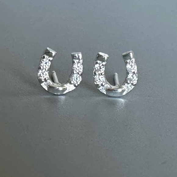 Sterling Silver Horseshoe Tiny Stud Earrings - Picture 3 of 7